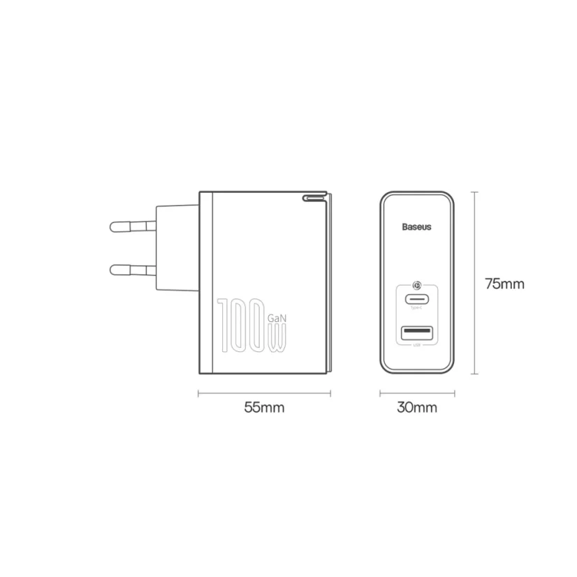 Baseus GaN5 Pro rychlá univerzální nabíječka GaN USB typu C / USB 100W PD3.0, QC4.0+, AFC černá (CCGP090201)