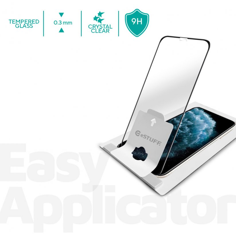ESTUFF Easy Applicator Ochranné sklo 3D FULL-COVER 0.3mm pro iPhone 11 Pro Max, montážní rámeček
