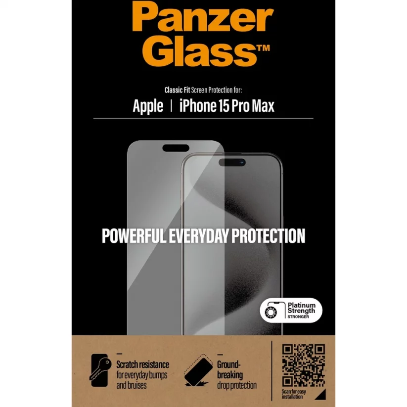 PANZERGLASS Ochranné sklo 2.5D STANDARD 0.4mm pro iPhone 15 Pro Max, Classic Fit, čiré