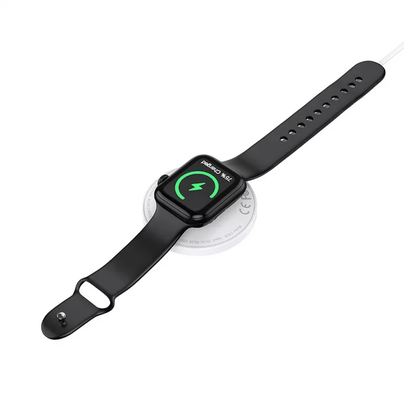 HOCO CW34 Bezdrátová magnetická (MagSafe) nabíječka 2v1 pro iPhone a Apple Watch, 15W, bílá