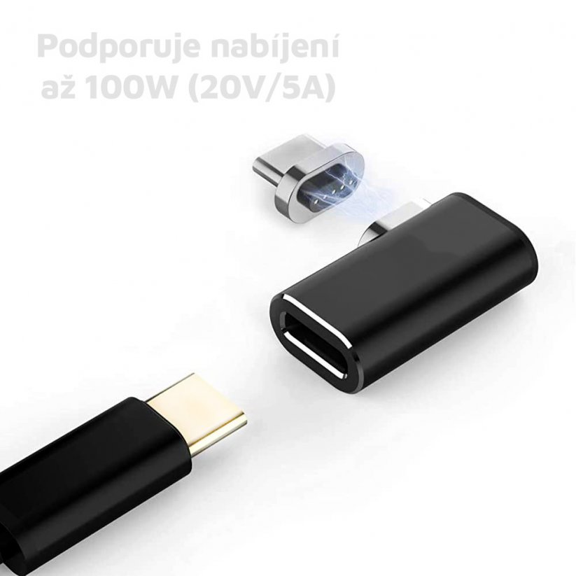 MICROCONNECT Magnetický úhlový adaptér USB-C 3.1 male-female (samec-samice), PD až 100W, černý