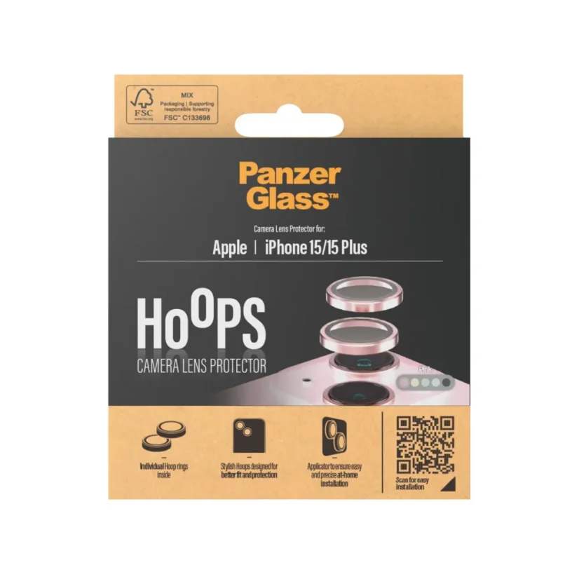 PANZERGLASS Ochranné kroužky zadní kamery HoOps pro iPhone 15/15 Plus, růžový hliník