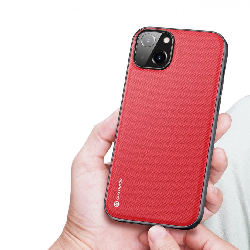 DUX DUCIS Fino Series Odolný kryt s textilními zády pro iPhone 14 Plus, červený