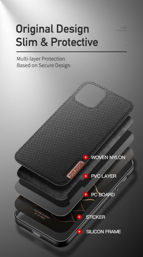 DUX DUCIS Fino Series Odolný kryt s textilními zády pro iPhone 12/12 Pro, černý