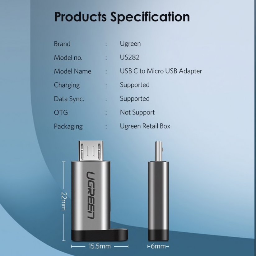 UGREEN 50590 Adaptér (redukce) Micro USB/USB-C s podporou datového přenosu, šedá