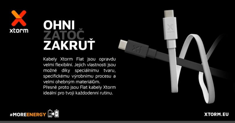 XTORM CF060 Flat - Plochý datový a nabíjecí kabel USB/USB-C až 60W, 3m, bílý