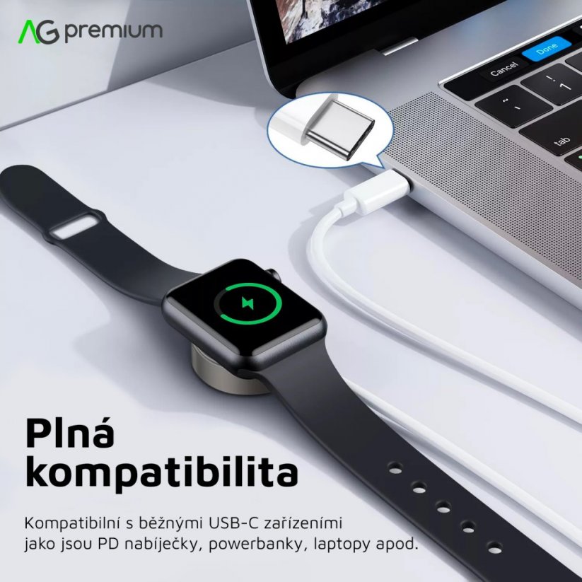 AG PREMIUM C3189 Magnetická USB-C nabíječka pro Apple Watch 1-6, SE, délka 1m, bílá