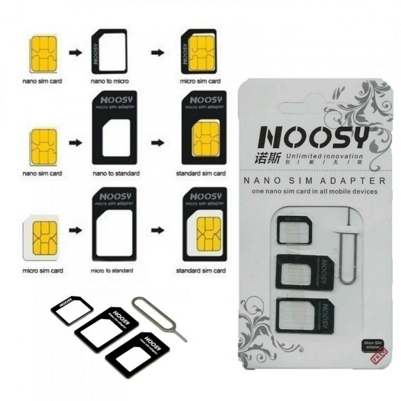 Noosy Nano SIM adaptér (redukce) na micro a standard SIM, vč.jehly na vytažení SIM karty