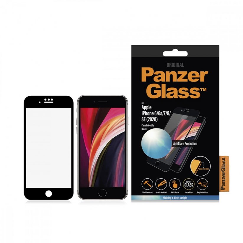 PANZERGLASS Ochranné sklo 3D FULL-COVER 0.4mm pro iPhone 6/6S/7/8/SE20/SE22, černý rámeček, AntiGlare