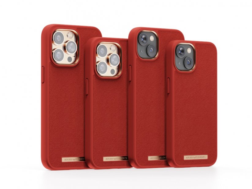 NJORD Comfort+ Suede Odolný kryt se semišovými zády pro iPhone 14 Pro Max, červený