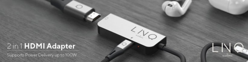 LINQ LQ47999 Profesionální USB-C/HDMI adaptér 2v1 s Power Delivery 100W, Space Grey