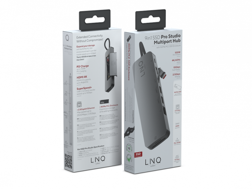 LINQ LQ48020 Pro Studio USB-C 10Gbps Multiport Hub s PD, 4K HDMI, NVMe M2 SSD, SD4.0 čtečkou karet a 2.5Gbe Ethernetem