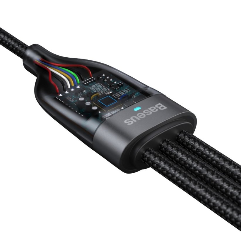 BASEUS CA2T3-G1 Datový a nabíjecí opletený kabel 3v1 (USB-C/Lightning/MicroUSB) 100W, 1,2m, černý