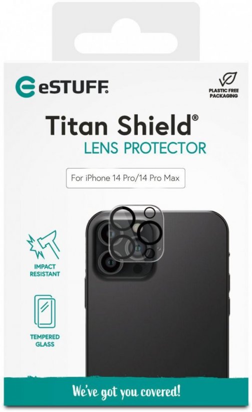 ESTUFF Titan Shield Ochranné sklo zadní kamery 2.5D FULL-COVER 0.33mm pro iPhone 14 Pro/14 Pro Max, čiré