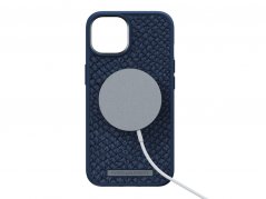 NJORD Salmon Leather MagSafe Odolný kryt z lososí kůže pro iPhone 14, tmavě modrý