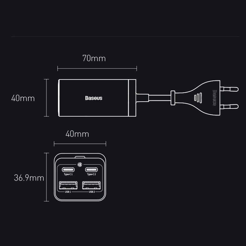 Baseus GaN3 Pro GaN rychlonabíječka 2 x USB typu C / 2 x USB 65W PD, QC4.0+, AFC, PPS + USB typu C - kabel USB typu C 1m černý (CCGP040101)