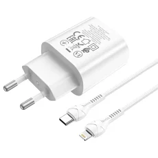 HOCO N22 Nabíječka USB-C PD a kabel USB-C/Lightning, 25W, bílá