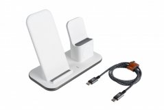 XTORM PS101 Bezdrátová nabíjecí stanice 3v1 s výkonem 15W a USB-C PD kabelem, bílá