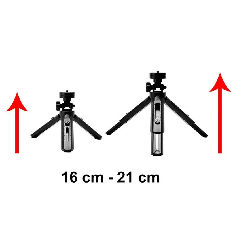 AG PREMIUM Mini teleskopický tripod se závitem 1/4" a čelistí pro telefon 4,5-7", černý