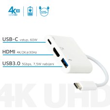 ESTUFF ES623001WH USB-C AV Multiport Adapter 3v1 (hub HDMI, USB, USB-C), bílý
