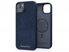 NJORD Salmon Leather MagSafe Odolný kryt z lososí kůže pro iPhone 14 Plus, tmavě modrý