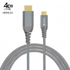 ESTUFF ES607102 Redukční kabel USB-C/HDMI, s podporou 4K/60Hz, opletený kabel, šedý