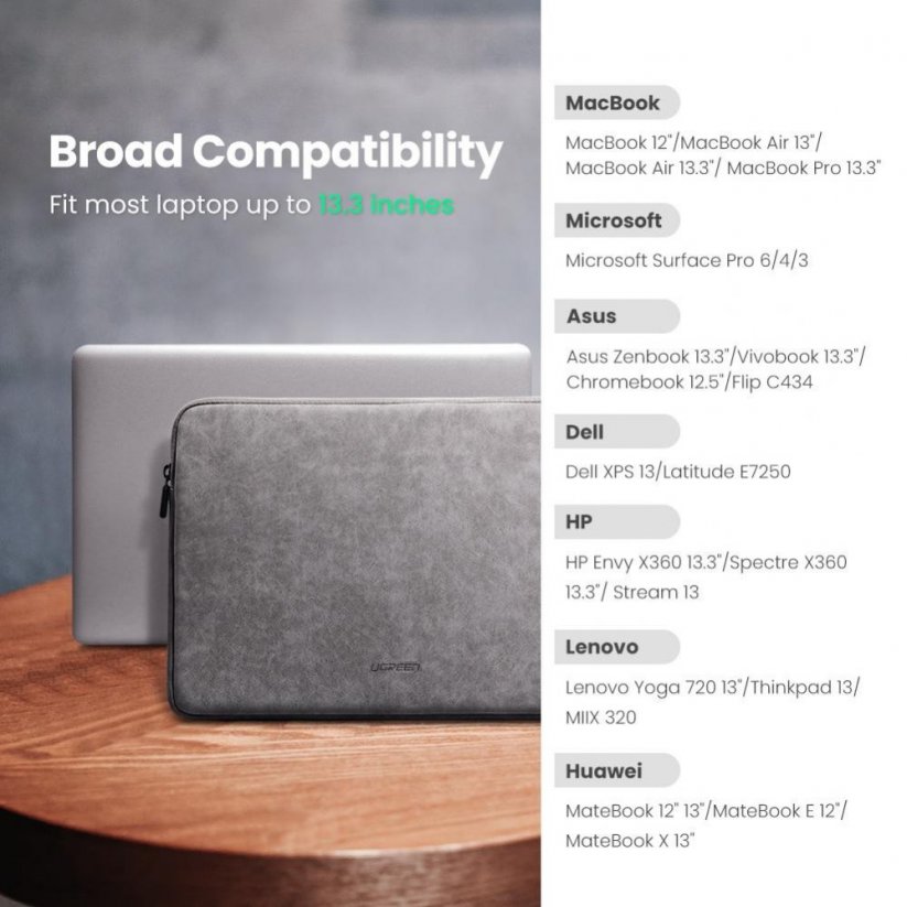 UGREEN 60985 Odolné sleeve pouzdro pro MacBook Air/Pro 13,3", šedé