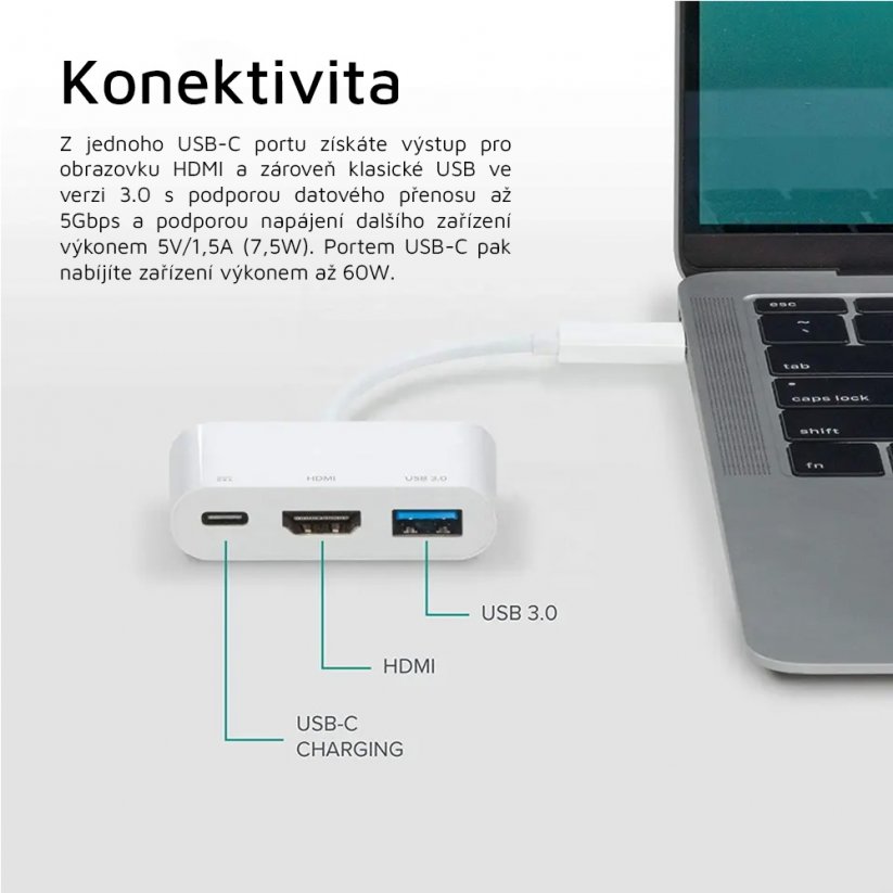 MICROCONNECT USB-C Multiport Adapter Hub 3v1 (HDMI, USB, USB-C), bílý