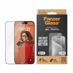 PANZERGLASS Ochranné sklo 2.5D FULL-COVER 0.4mm pro iPhone 15 Pro, montážní rámeček