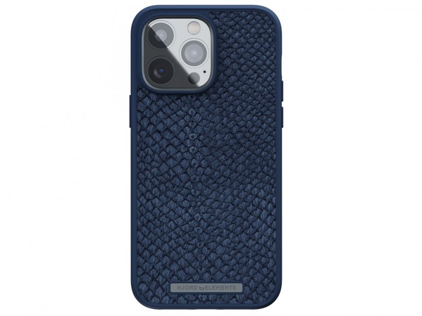NJORD Salmon Leather MagSafe Odolný kryt z lososí kůže pro iPhone 14 Pro Max, tmavě modrý