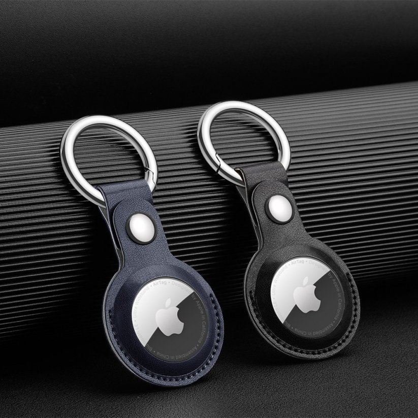 DUX DUCIS Kožený přívěsek na klíče s karabinou pro Apple AirTag, černý