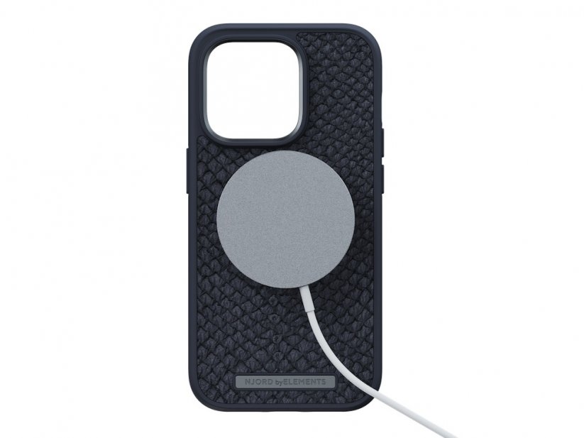 NJORD Salmon Leather MagSafe Odolný kryt z lososí kůže pro iPhone 14 Pro, tmavě šedý