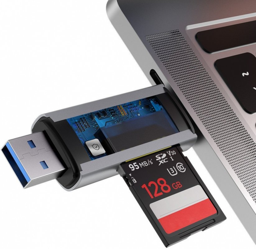 BASEUS CADKQ-B0G Lentil - Cabin čtečka paměťových karet s USB a USB-C konektorem, vesmírně šedá
