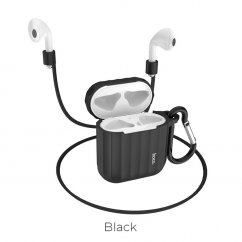 HOCO WB10 Odolný silikonový kryt s držákem sluchátek pro AirPods 1/2, černý