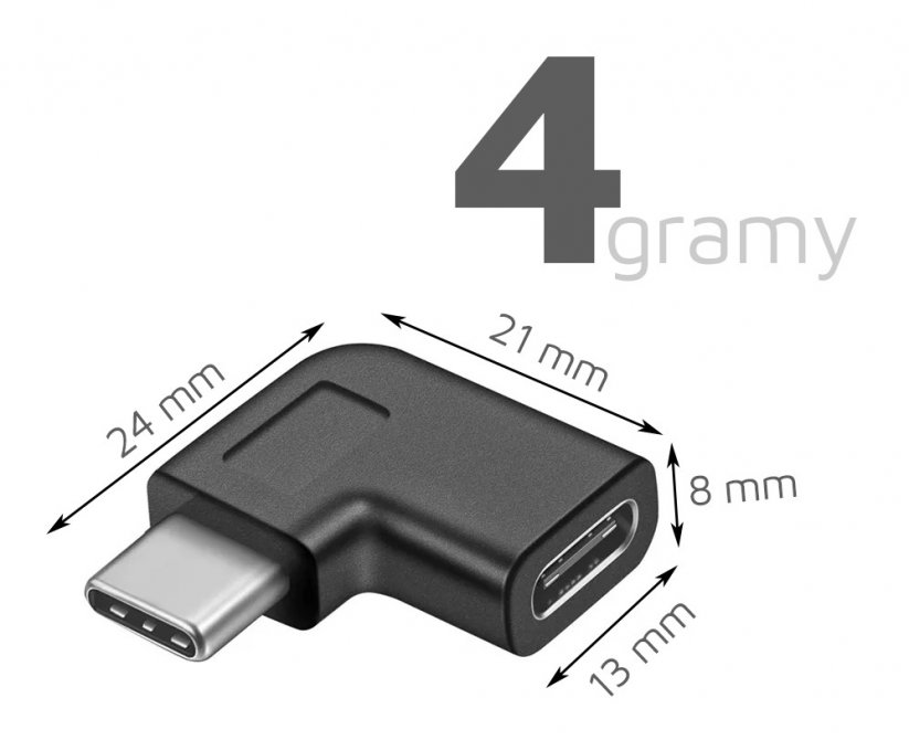 MICROCONNECT Úhlový adaptér USB-C 3.2 male-female (samec-samice), PD až 100W, černý