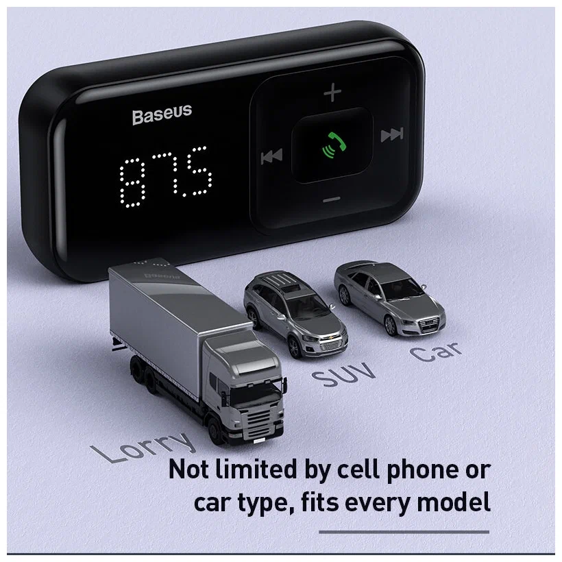 BASEUS CCTM-E01 Bluetooth MP3 transmiter, Handsfree a 2x USB autonabíječka, černý
