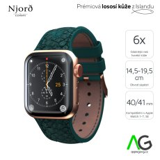 NJORD Jord Řemínek z lososí kůže pro Apple Watch 38/40/41mm, tmavě zelený