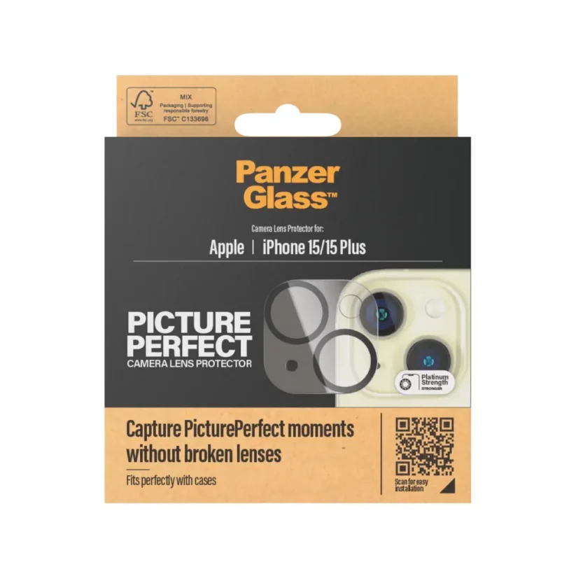 PANZERGLASS Ochranné sklo zadní kamery 2.5D FULL-COVER 0.4mm pro iPhone 15/15 Plus, čiré