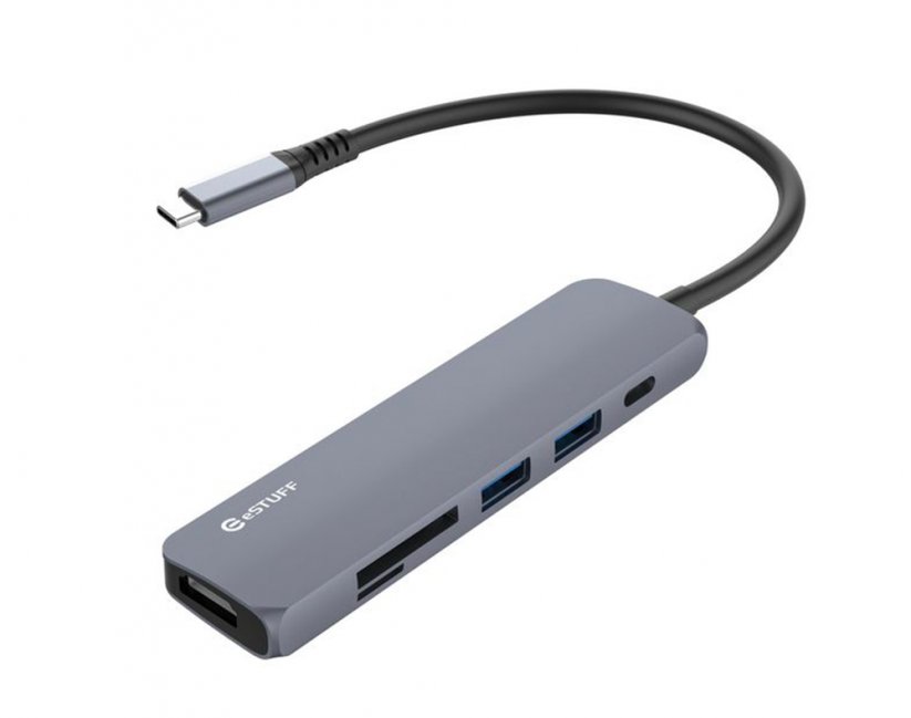 ESTUFF ES624601 Slim USB-C hub 6v1 (HDMI, 2x USB, USB-C, audio, SD/MicroSD), Space Grey