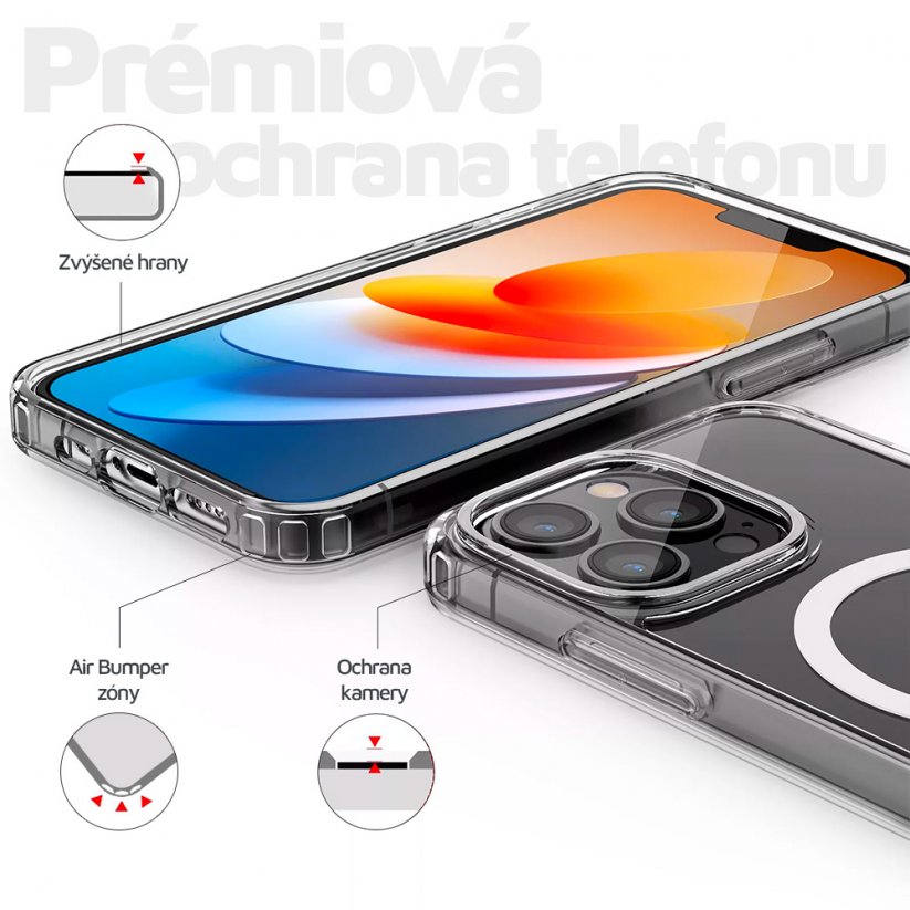 ESTUFF Magnetic Hybrid Clear Case Kryt s MagSafe pro iPhone 13, čirý