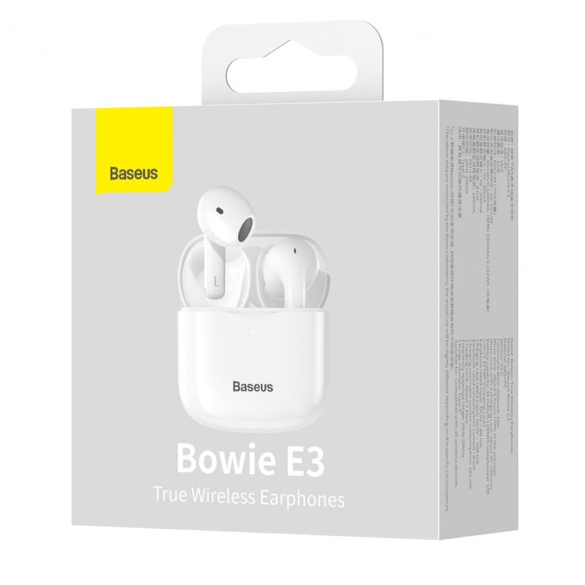 BASEUS Bowie E3 NGTW080002 Bezdrátová TWS sluchátka IP64 s nabíjecím pouzdrem, bílá