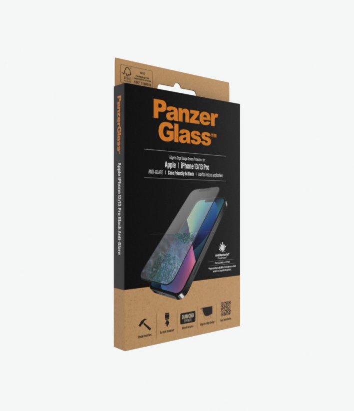 PANZERGLASS Ochranné sklo 2.5D FULL-COVER 0.4mm pro iPhone 13/13 Pro, AntiBacterial, AntiGlare, černý rámeček