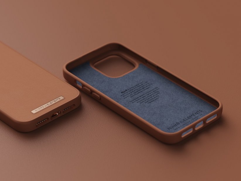 NJORD Genuine Leather Odolný kryt z pravé kůže pro iPhone 14 Pro Max, světle hnědý