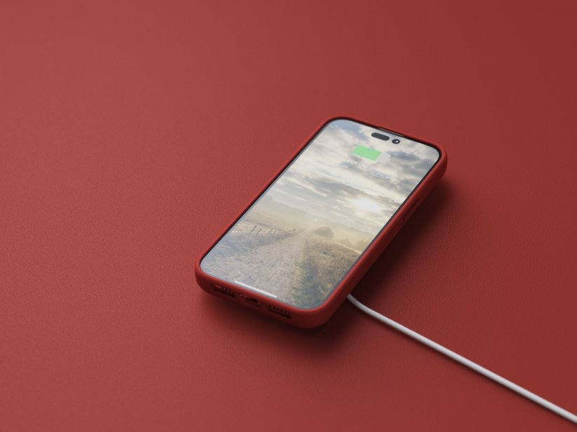 NJORD Comfort+ Suede Odolný kryt se semišovými zády pro iPhone 14 Pro Max, červený