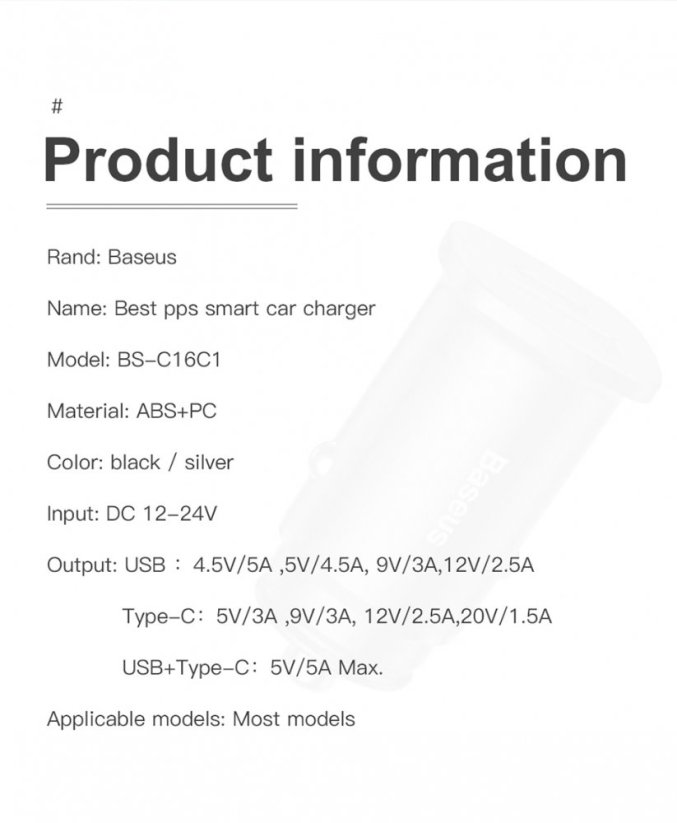 BASEUS CCAL-YS01 Circular 30W autonabíječka USB+USB-C PD QC3.0, černá