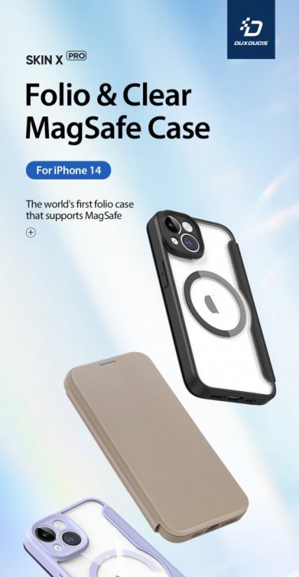 DUX DUCIS Skin X Pro Flipový MagSafe kryt pro iPhone 14, fialový