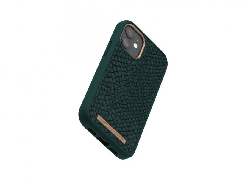 NJORD Jord Kryt z lososí kůže pro iPhone 12 Mini, tmavě zelený