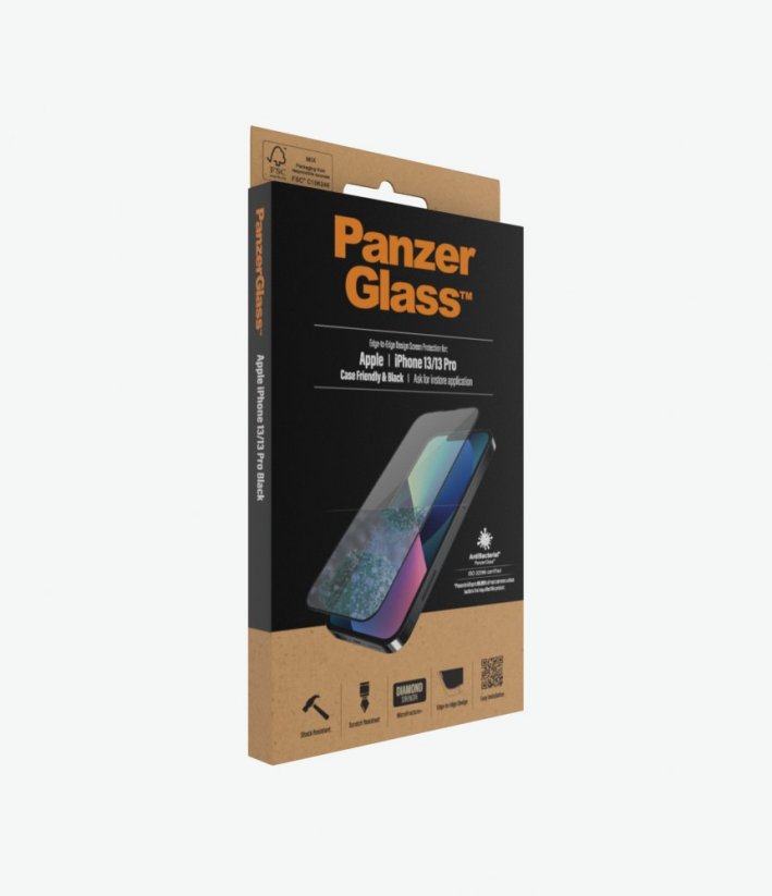 PANZERGLASS Ochranné sklo 2.5D FULL-COVER 0.4mm pro iPhone 13/13 Pro, AntiBacterial, černý rámeček