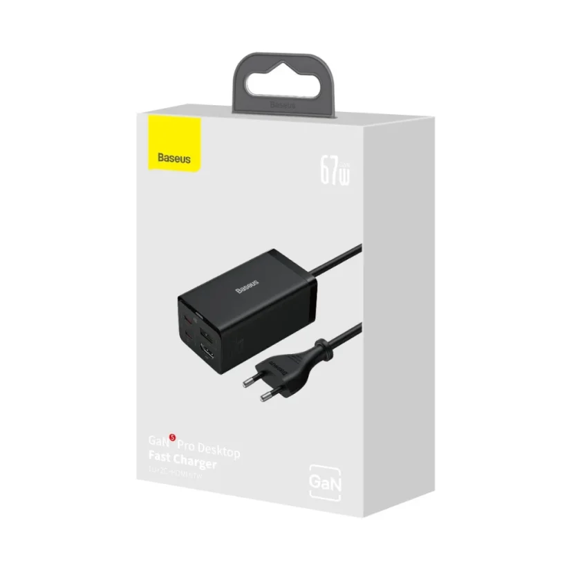 GaN5 Baseus CCGP110201 HUB HDMI nabíječka 2x USB-C / USB-A / HDMI 4K 30Hz 1,5m - černá + USB-C - USB-C 100W kabel 1m