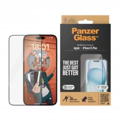 PANZERGLASS Ochranné sklo 2.5D FULL-COVER 0.4mm pro iPhone 15 Plus, montážní rámeček